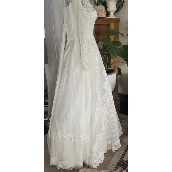Vtg Bridallure Alfred Angelo 70s lace Bridal wedding dress gown xs tulle Lined - Picture 13 of 16